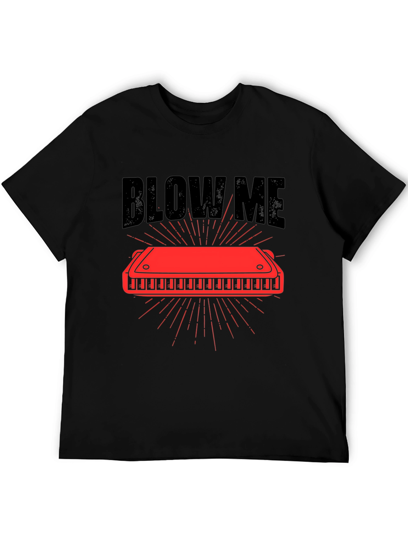 Blow Me Harmonica Graphic Tee - Black Cotton T-Shirt