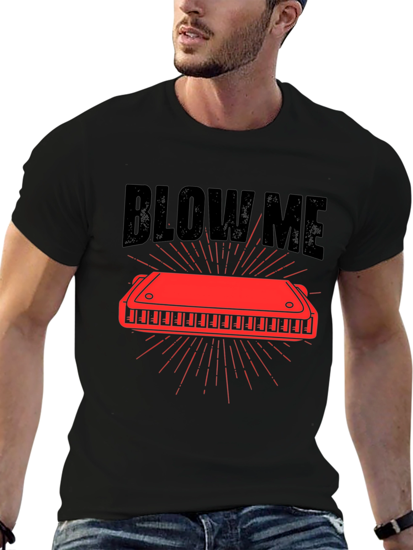 Blow Me Harmonica Graphic Tee - Black Cotton T-Shirt
