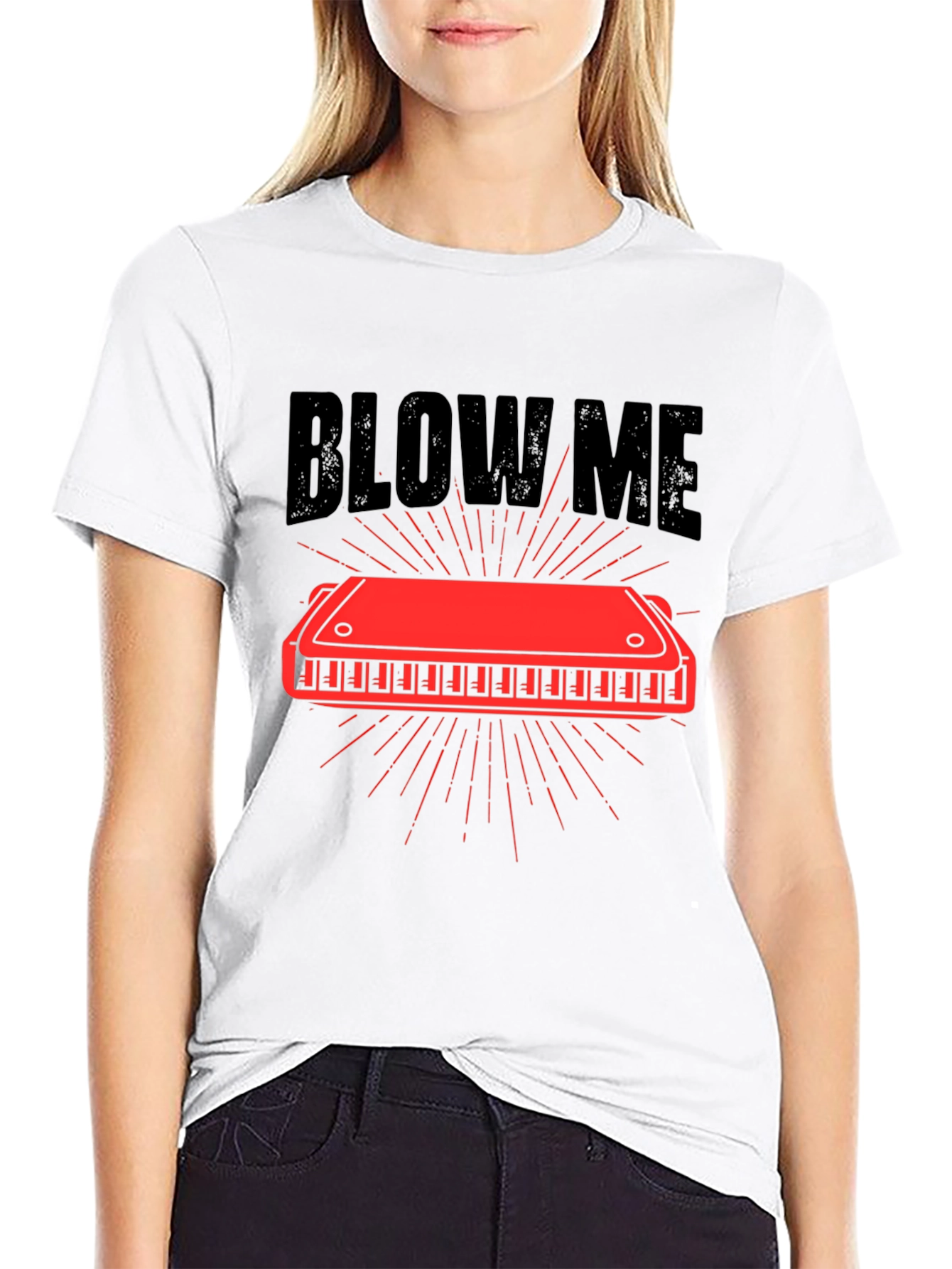 Blow Me Harmonica Graphic Tee - Black Cotton T-Shirt