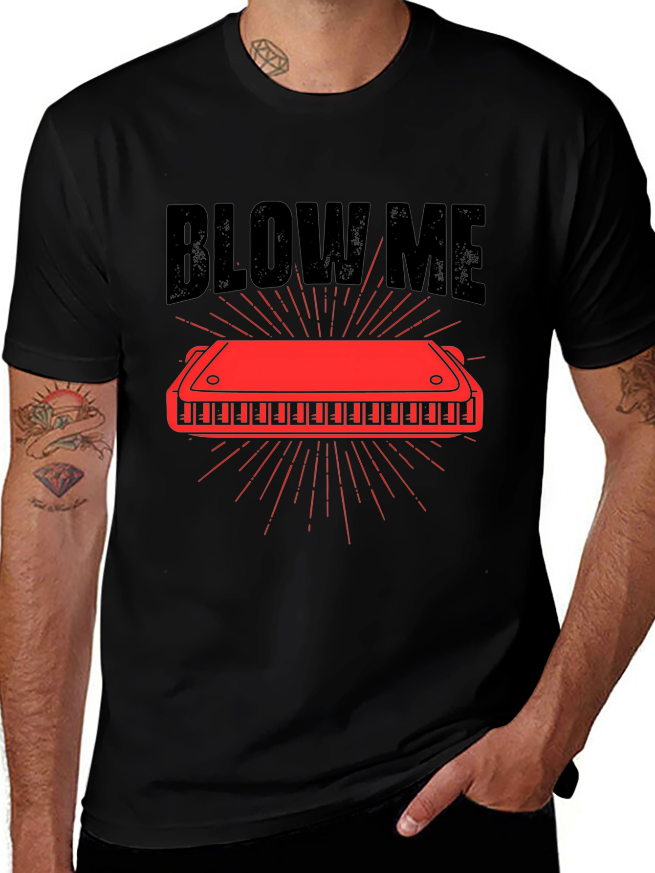 Blow Me Harmonica Graphic Tee - Black Cotton T-Shirt