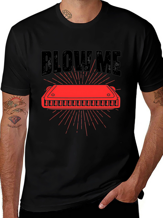 Blow Me Harmonica Graphic Tee - Black Cotton T-Shirt