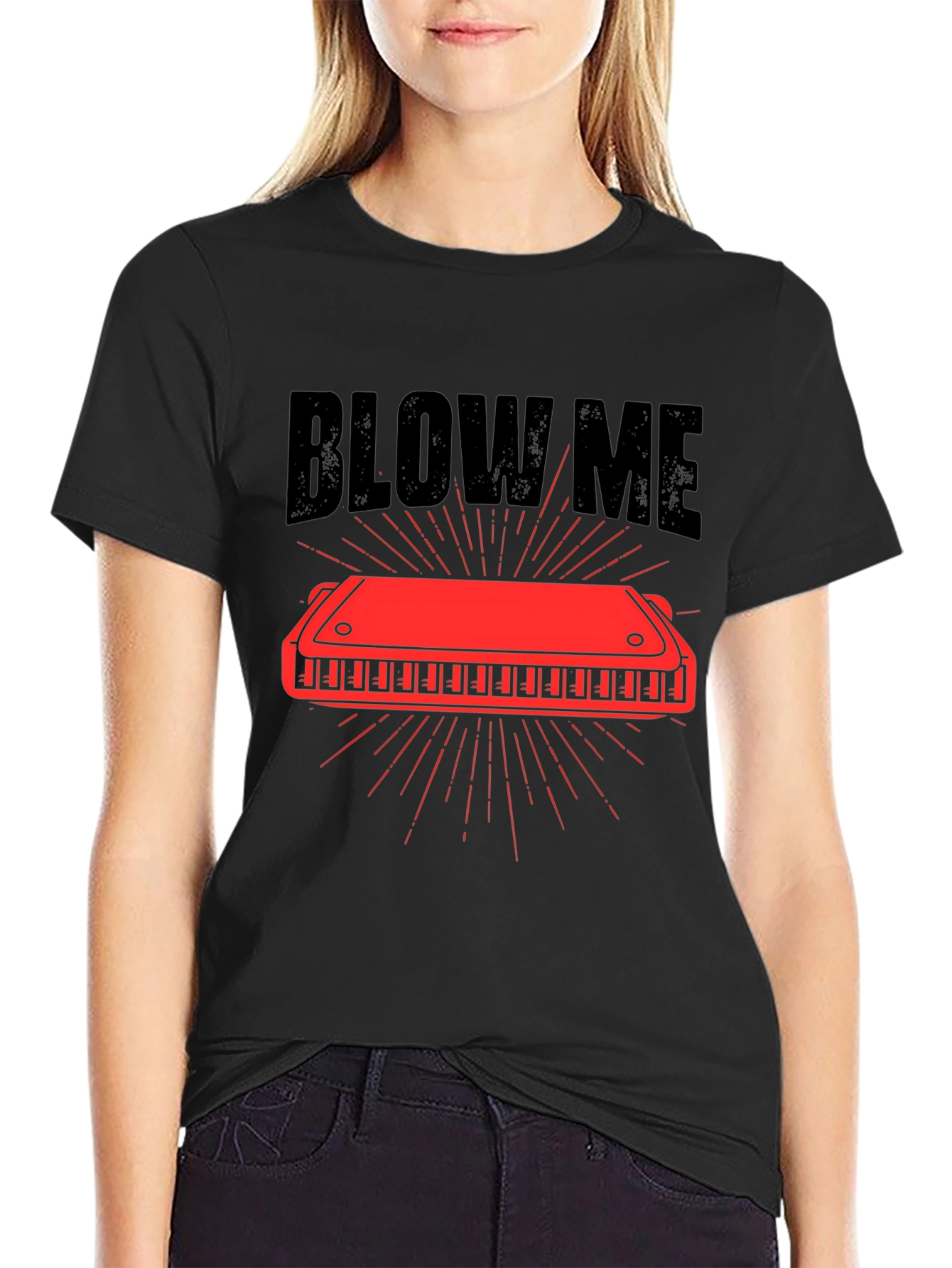 Blow Me Harmonica Graphic Tee - Black Cotton T-Shirt