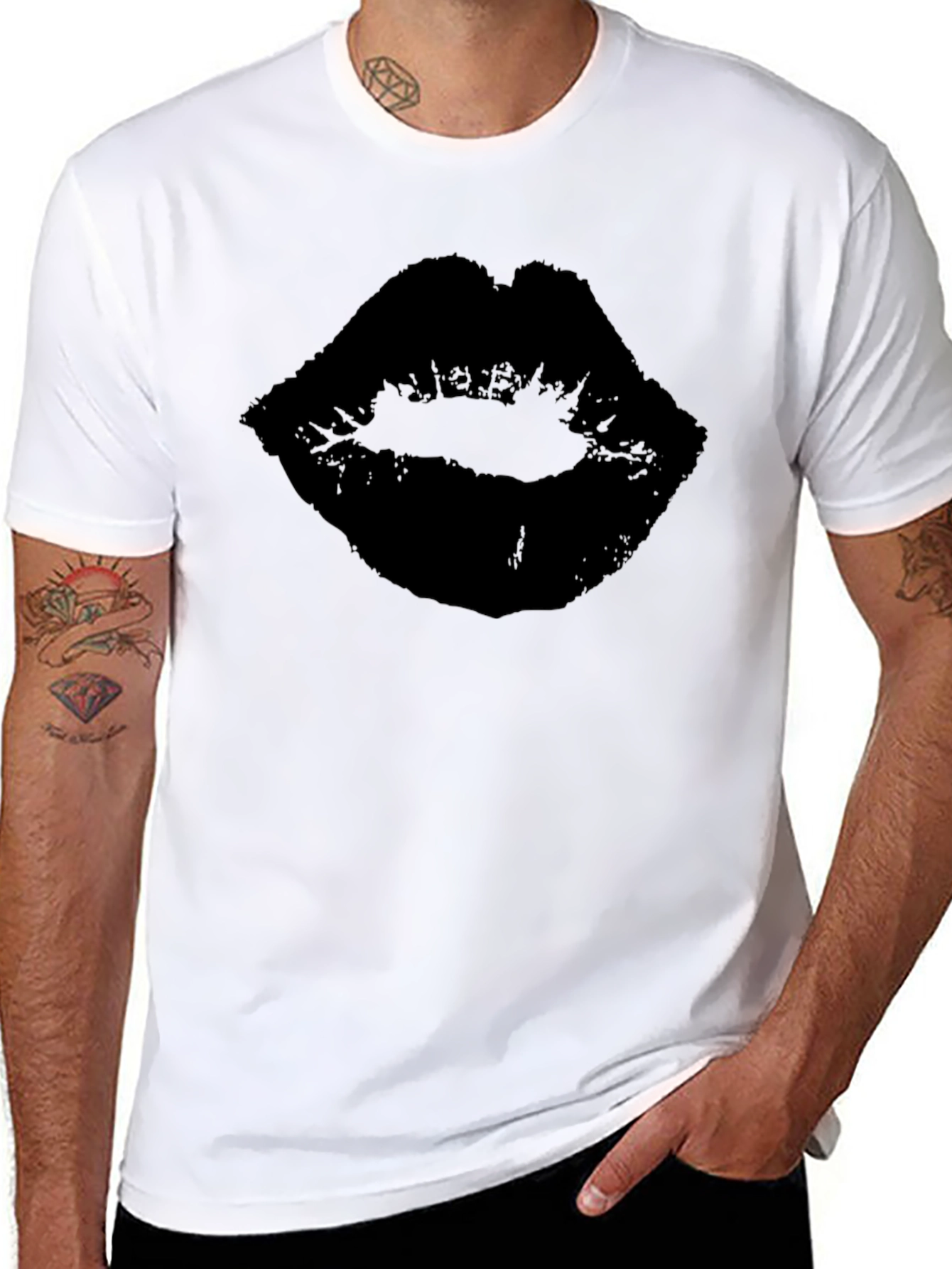 Black Lips Graphic T-Shirt - Stylish Kiss Print Tee