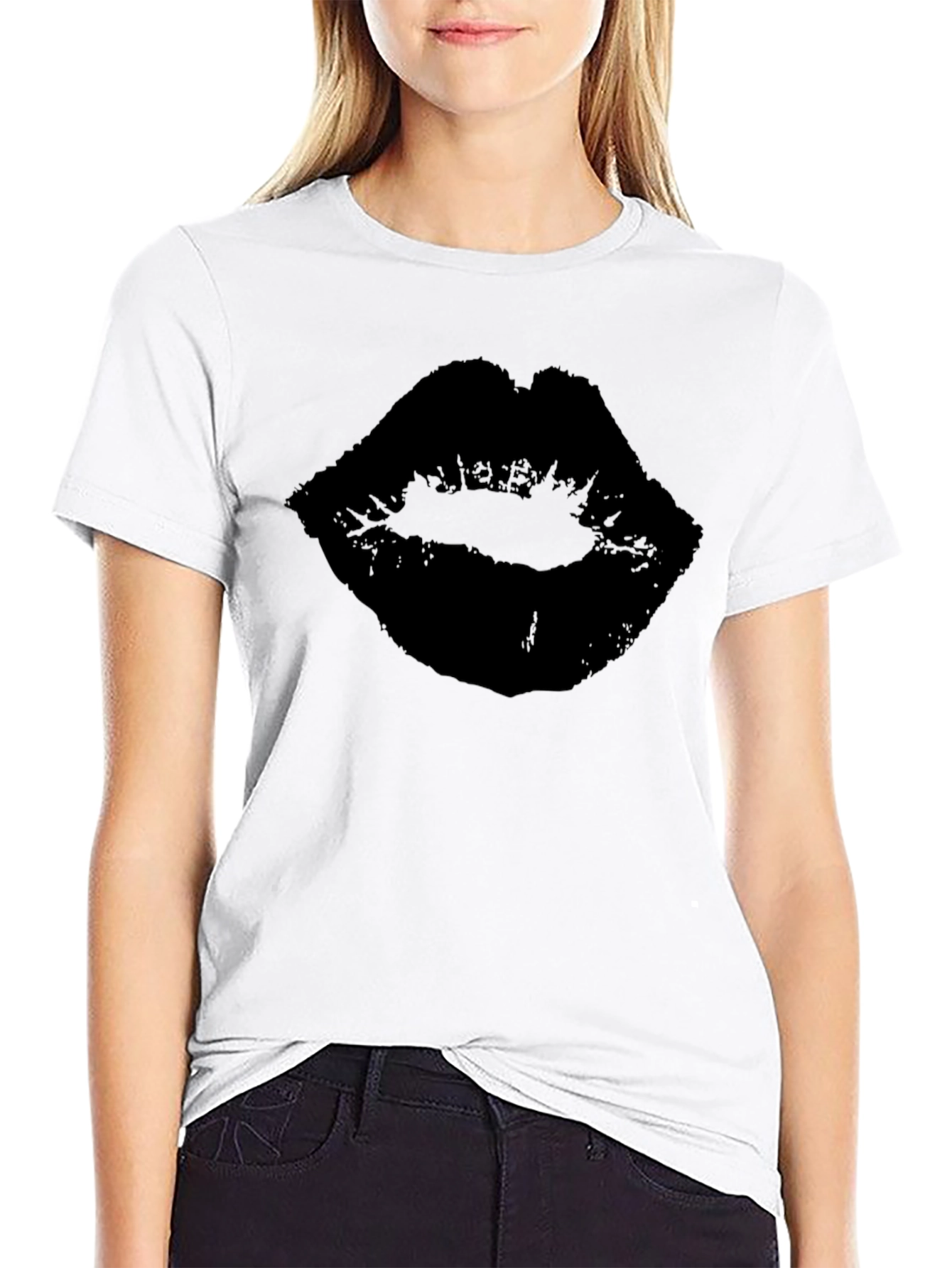 Black Lips Graphic T-Shirt - Stylish Kiss Print Tee