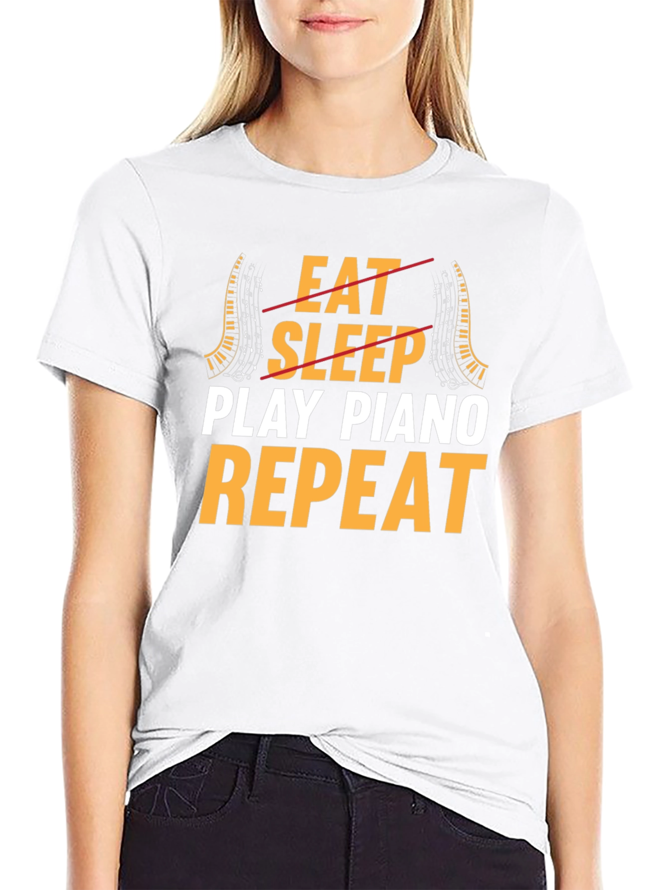 Eat Sleep Play Piano Repeat Graphic T-Shirt