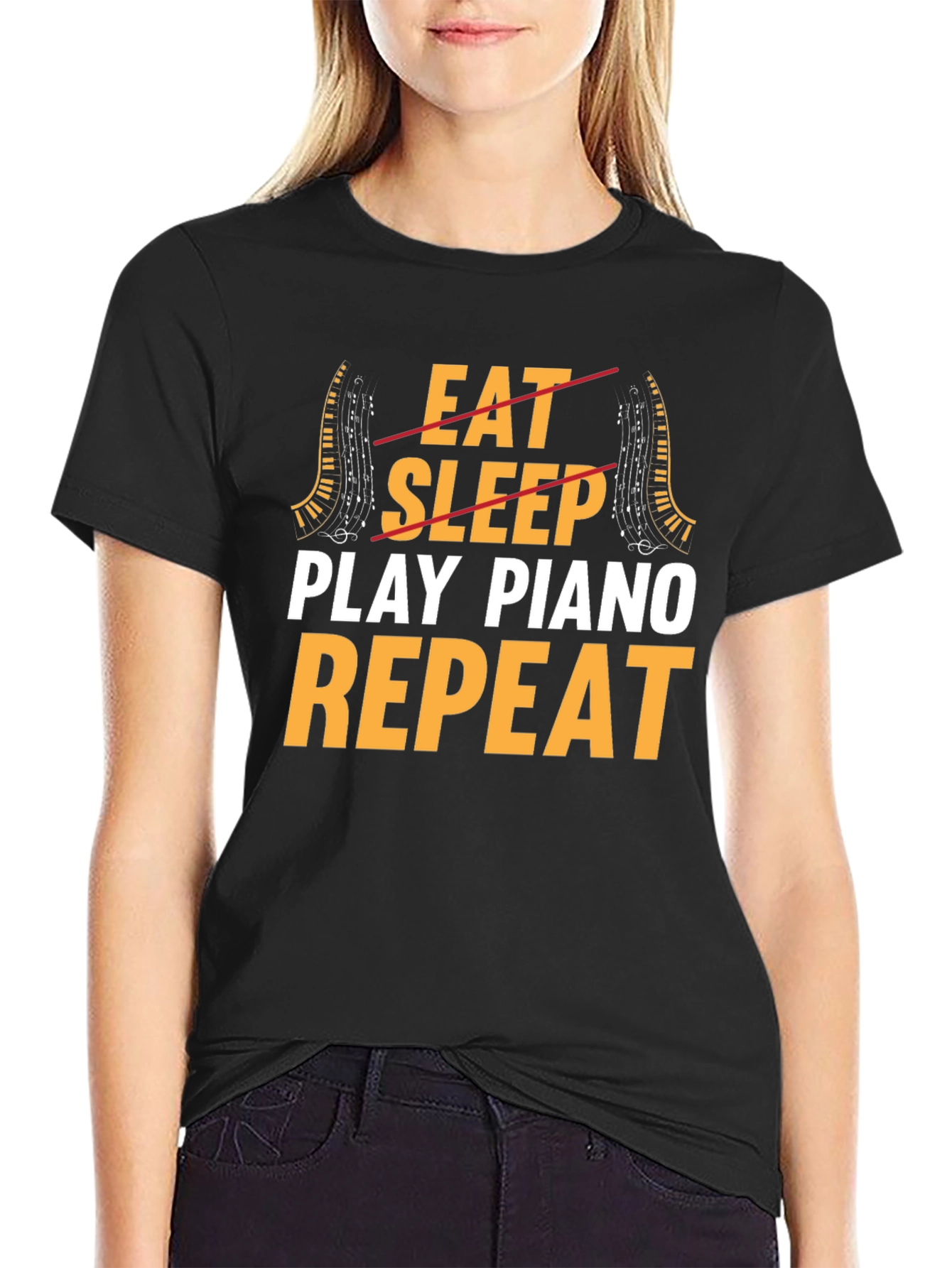 Eat Sleep Play Piano Repeat Graphic T-Shirt