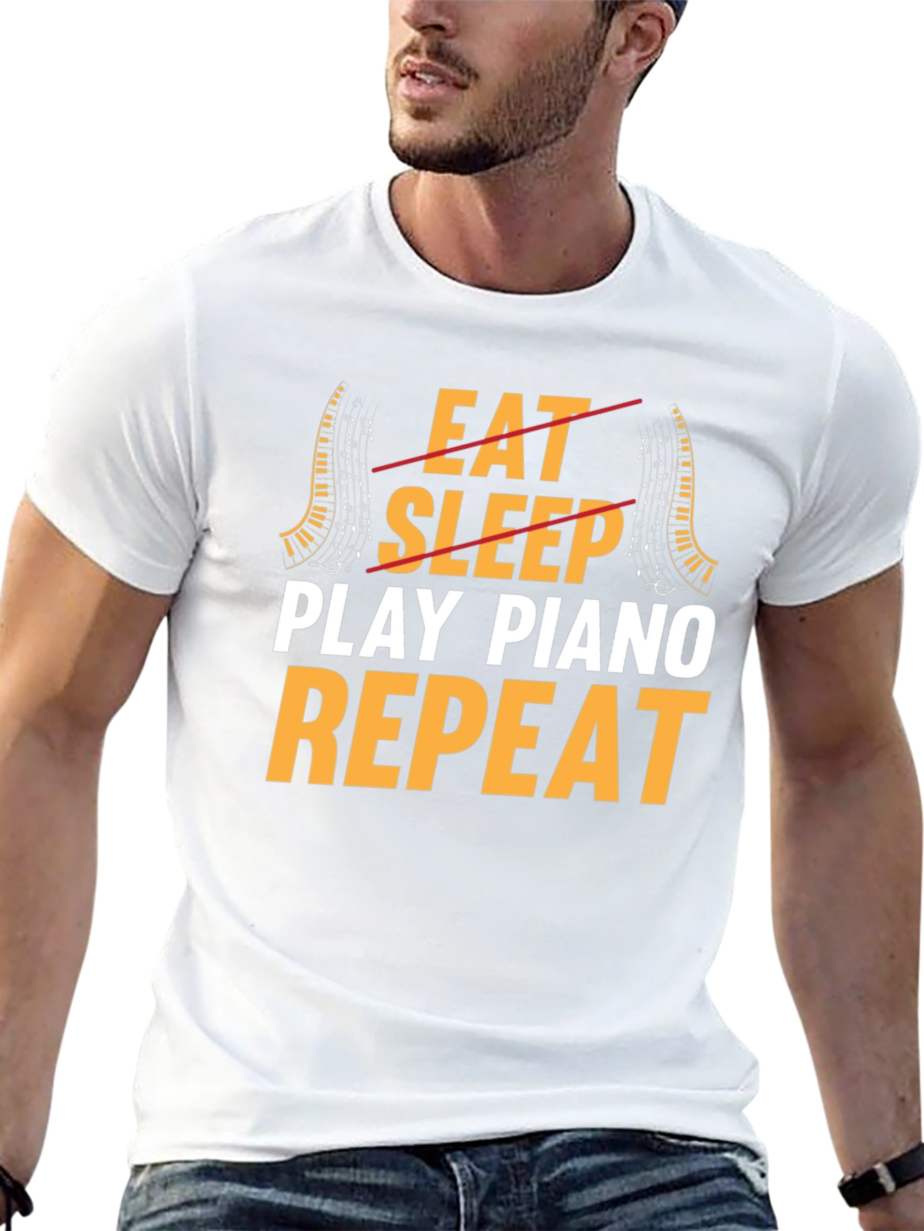 Eat Sleep Play Piano Repeat Graphic T-Shirt
