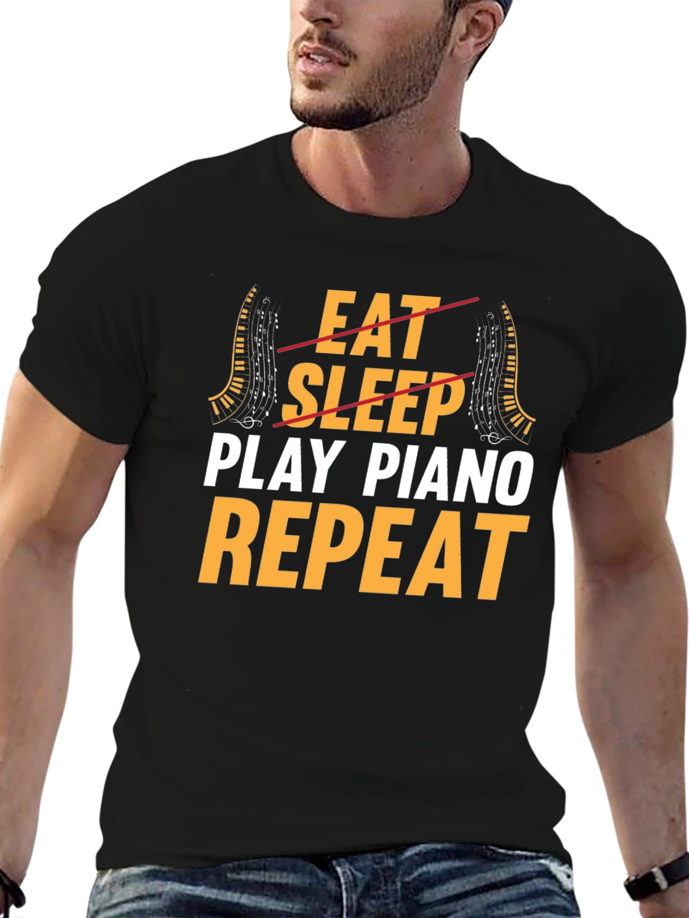 Eat Sleep Play Piano Repeat Graphic T-Shirt