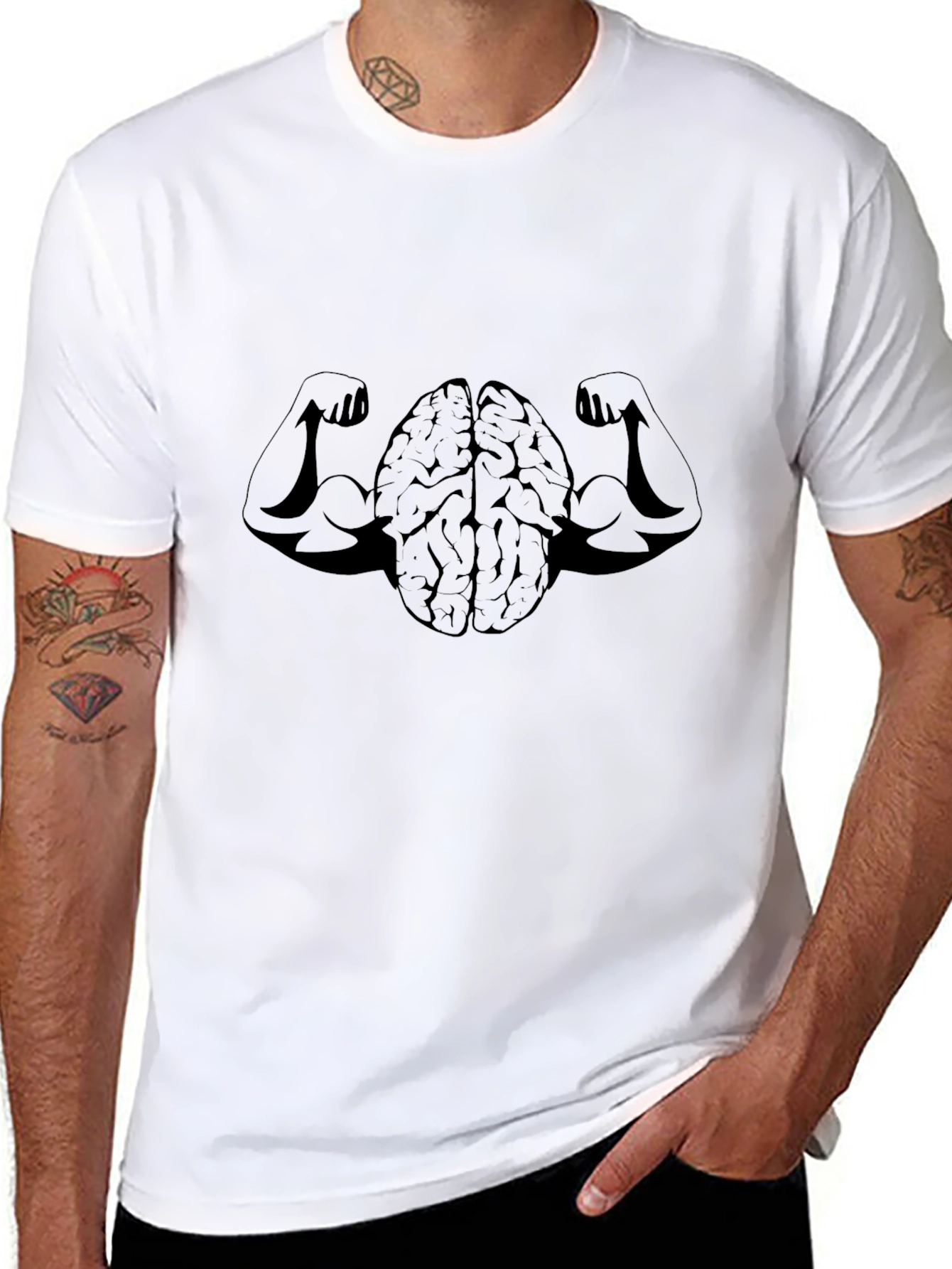 Brain with Muscles Graphic Black T-Shirt