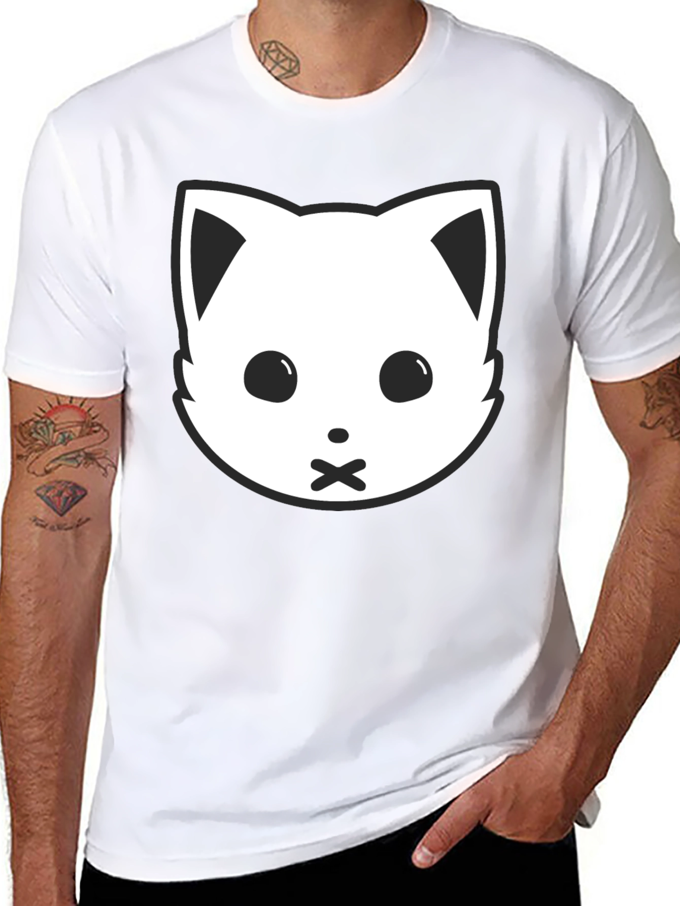 Black Cat Face Graphic Tee - Silent Kitty Style
