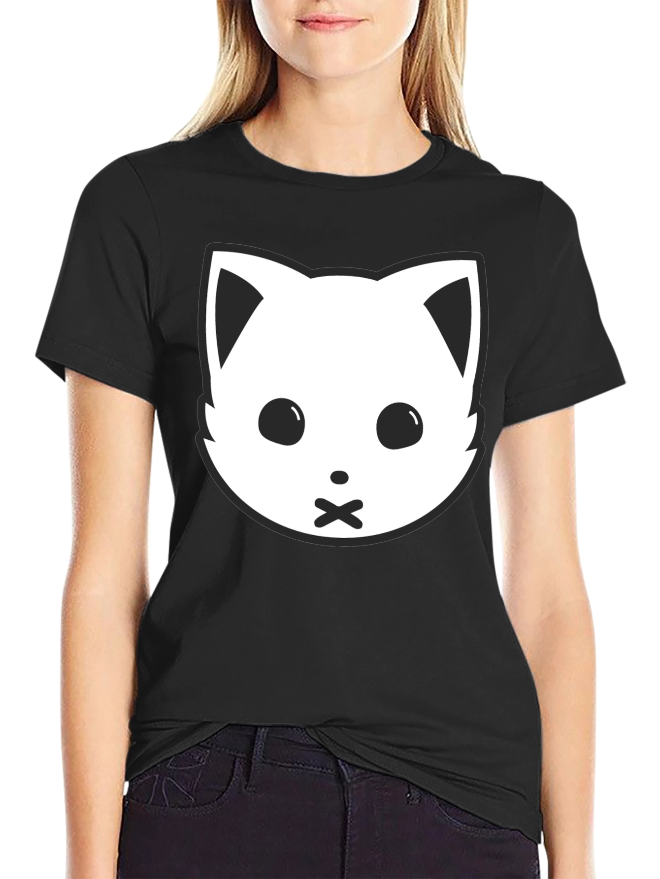 Black Cat Face Graphic Tee - Silent Kitty Style
