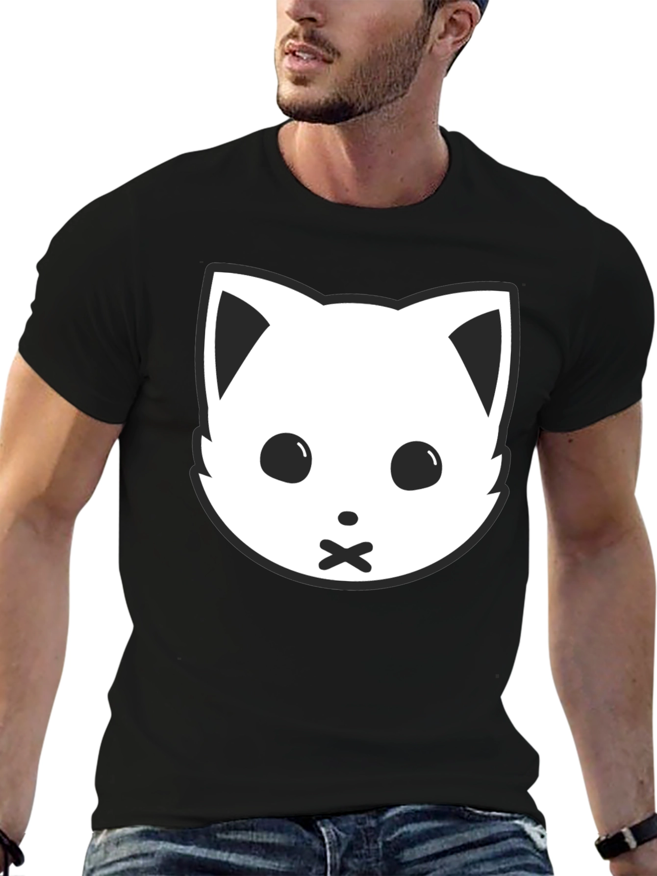 Black Cat Face Graphic Tee - Silent Kitty Style
