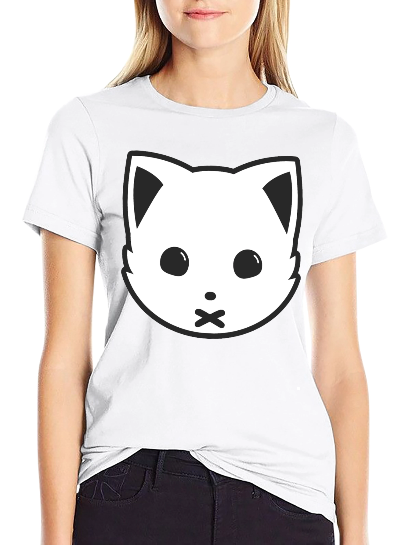 Black Cat Face Graphic Tee - Silent Kitty Style