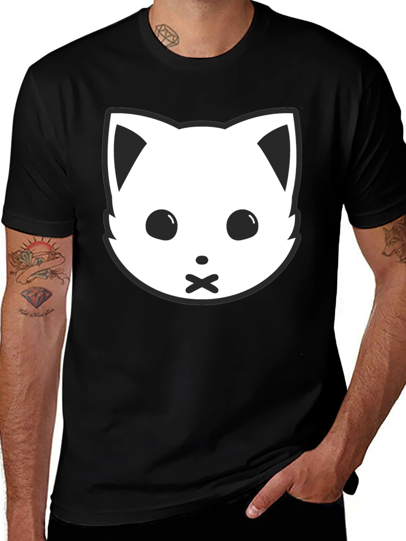 Black Cat Face Graphic Tee - Silent Kitty Style
