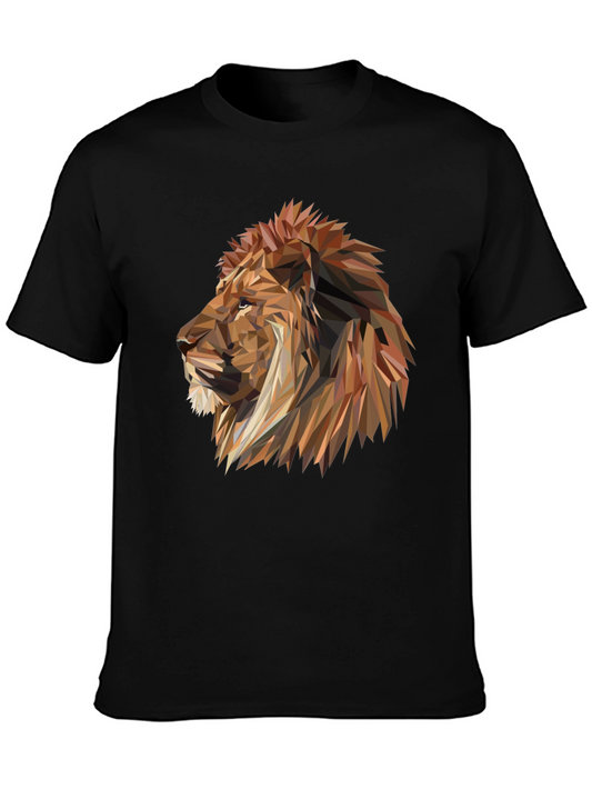 Geometric Lion Head Graphic Tee - Modern Streetwear