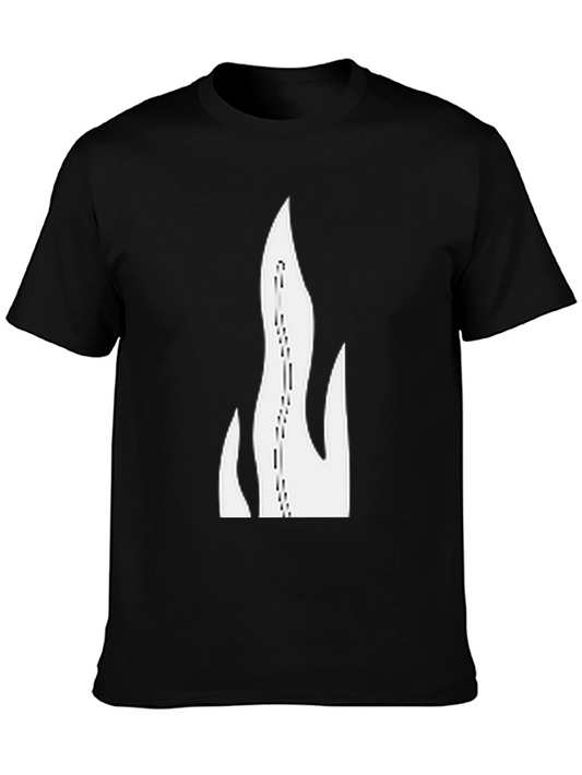 Mens Black T-Shirt with Graphic Flame Design