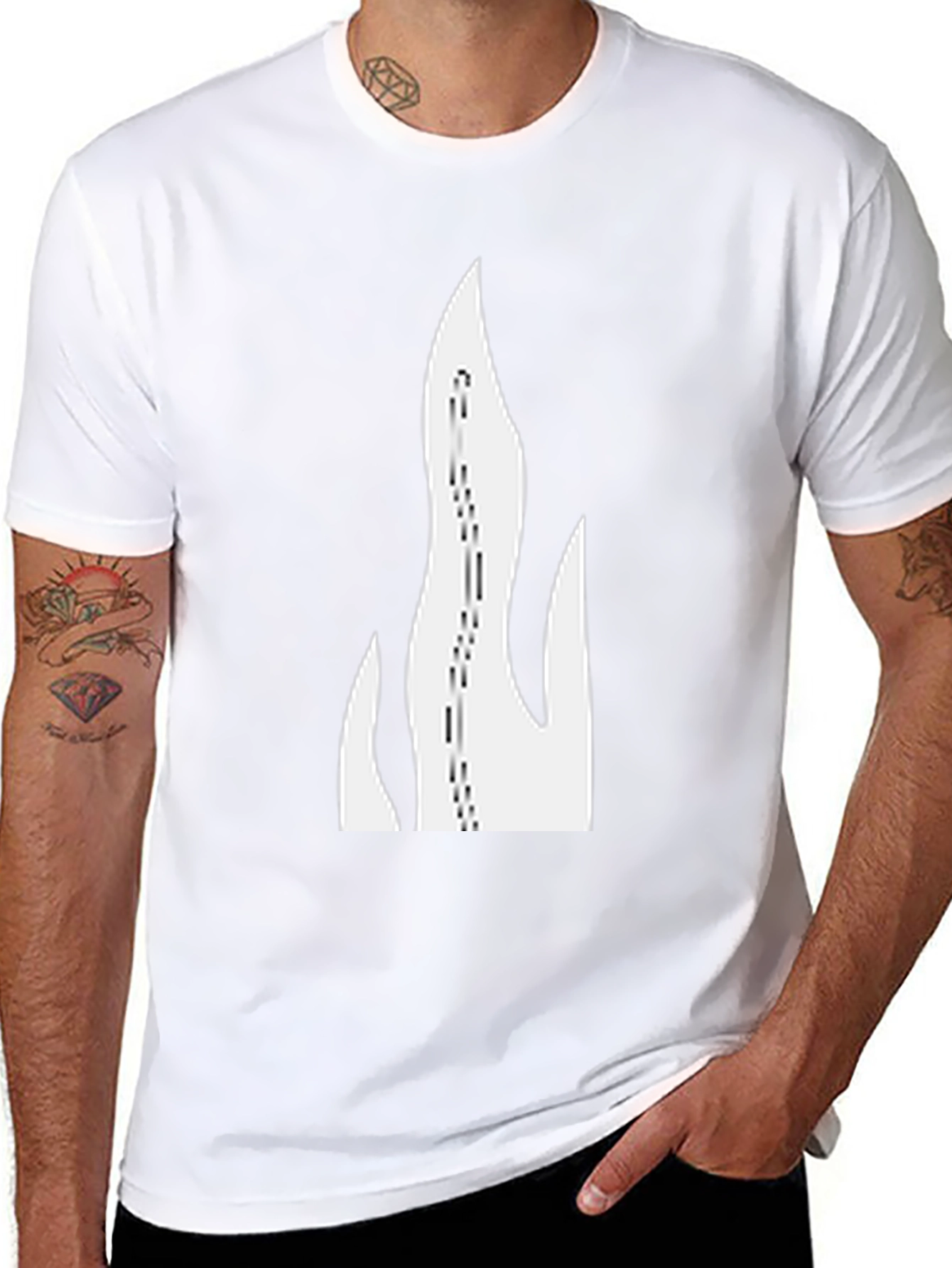Mens Black T-Shirt with Graphic Flame Design