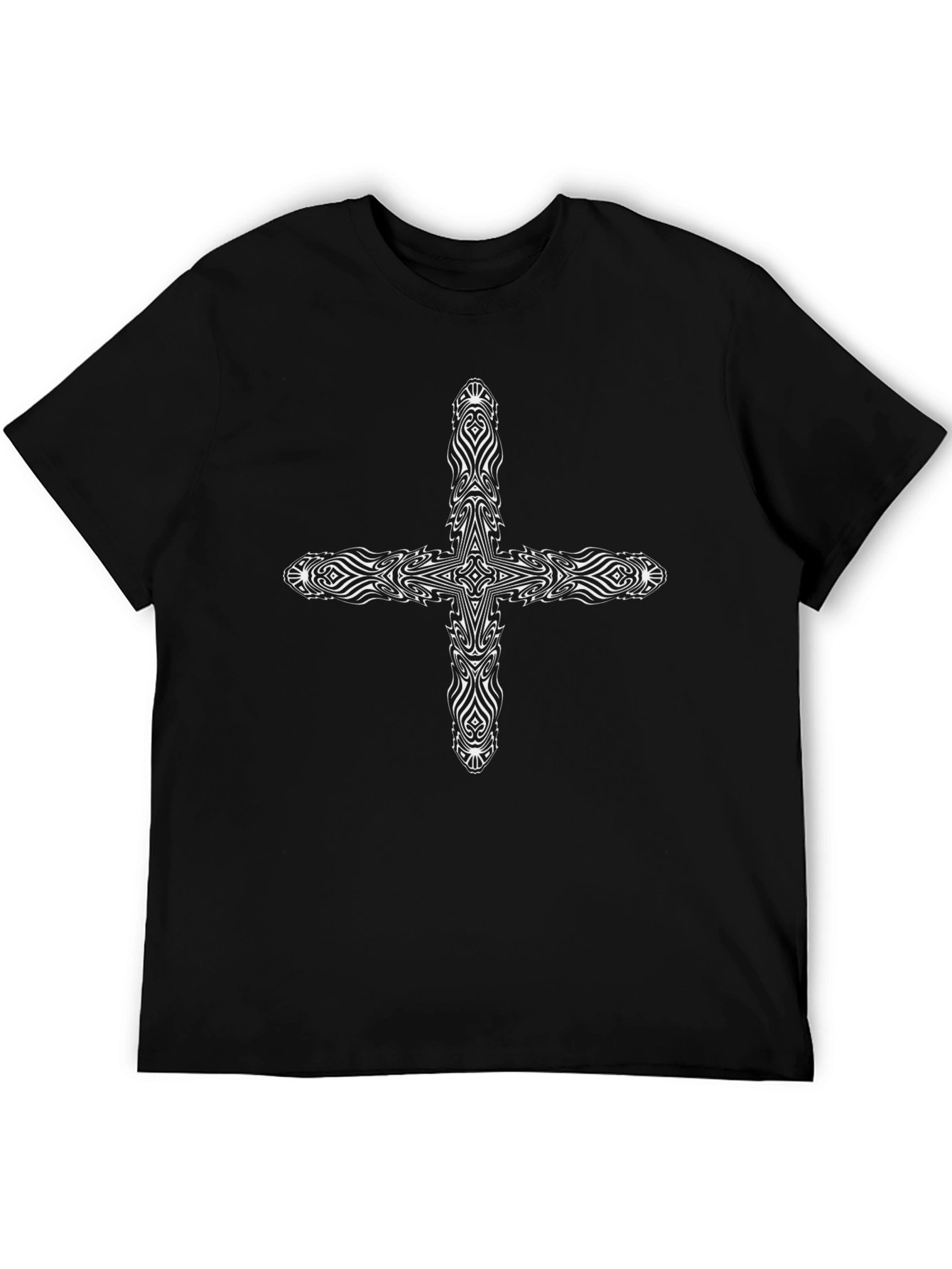 Tribal Cross Graphic Tee - Black Cotton Blend