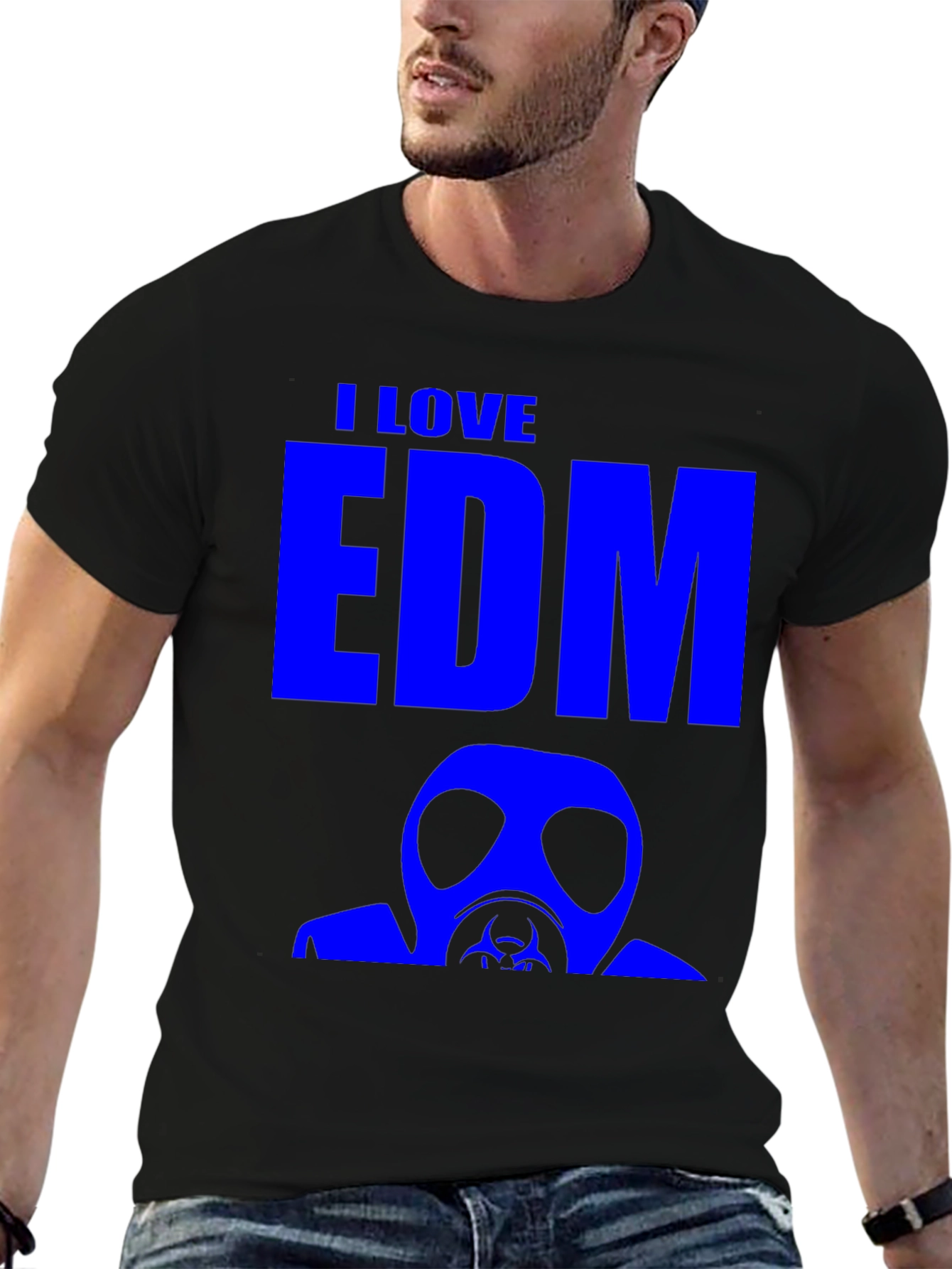 I Love EDM Gas Mask Graphic T-Shirt - Black