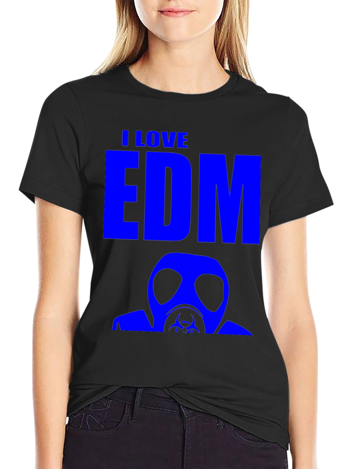 I Love EDM Gas Mask Graphic T-Shirt - Black