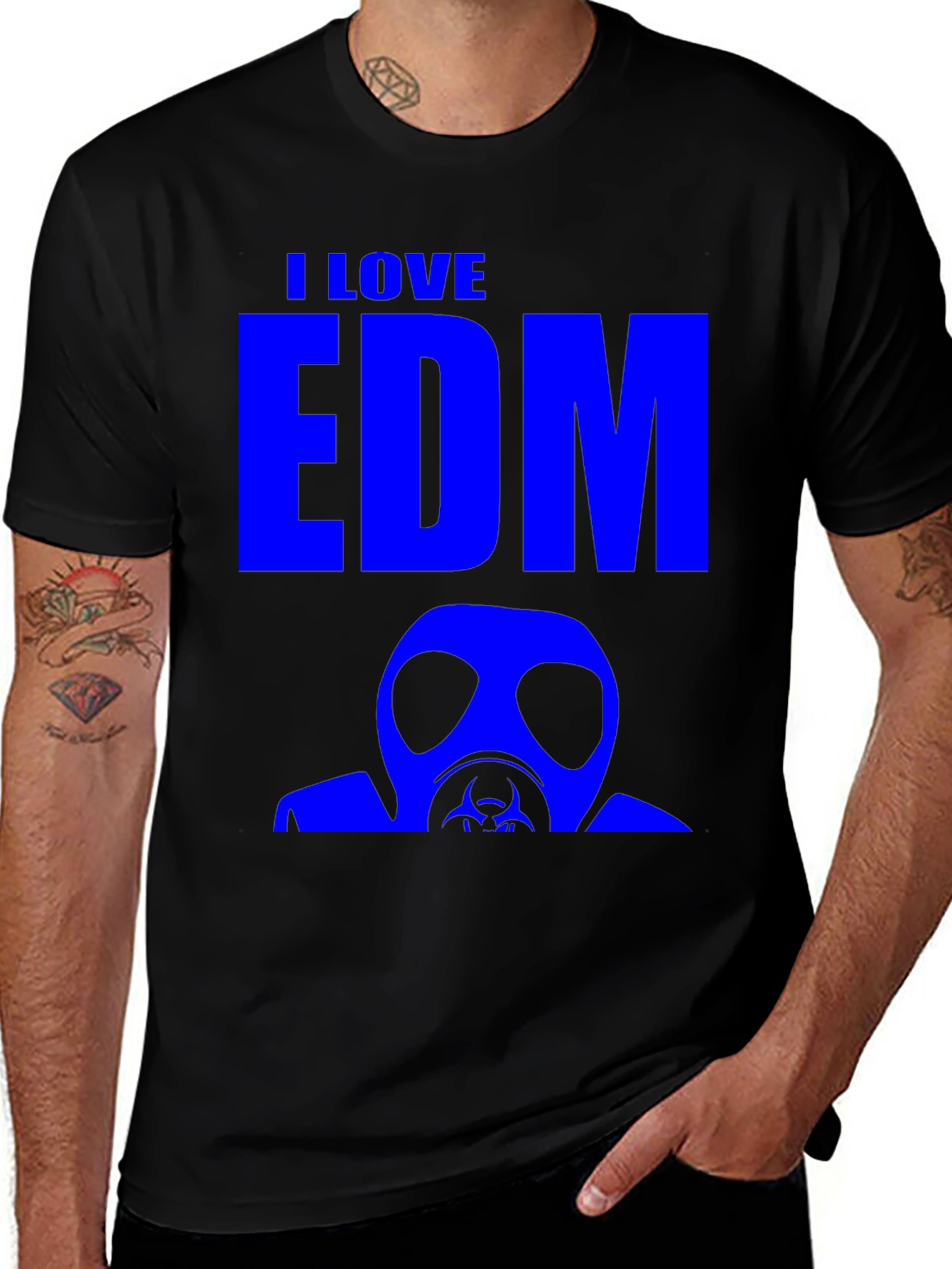 I Love EDM Gas Mask Graphic T-Shirt - Black