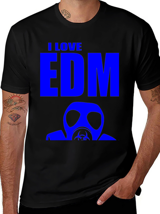 I Love EDM Gas Mask Graphic T-Shirt - Black