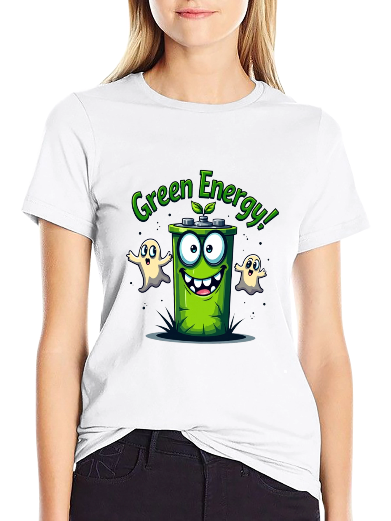 Green Energy T-Shirt - Cartoon Battery Design