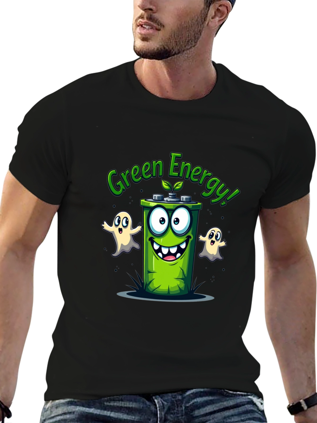Green Energy T-Shirt - Cartoon Battery Design