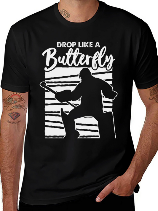 Drop Like a Butterfly Hockey Goalie Black T-Shirt