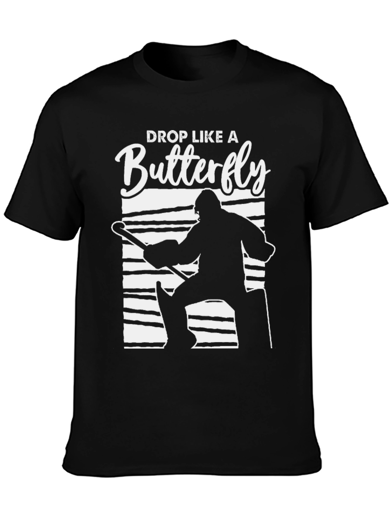Drop Like a Butterfly Hockey Goalie Black T-Shirt