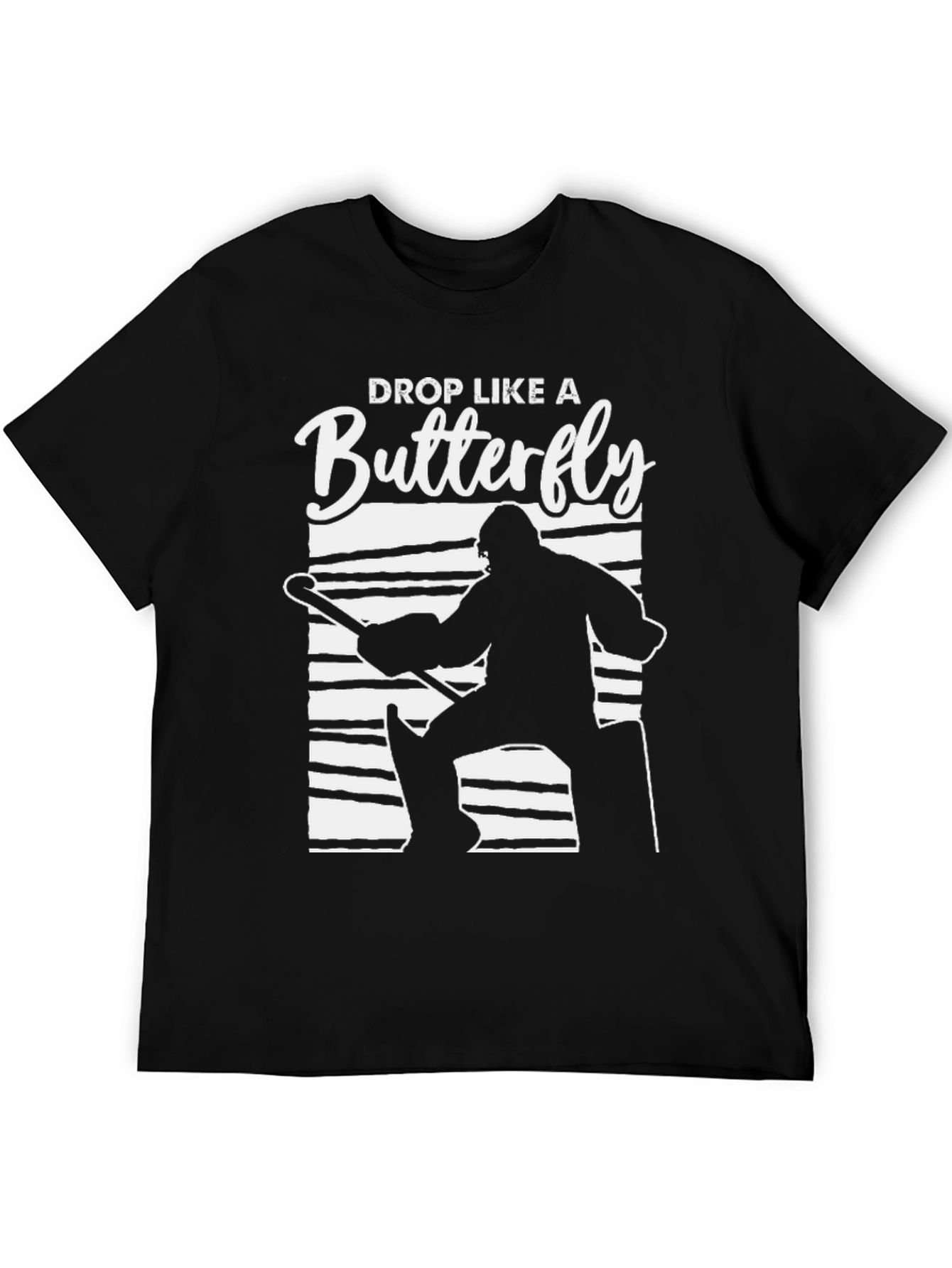 Drop Like a Butterfly Hockey Goalie Black T-Shirt