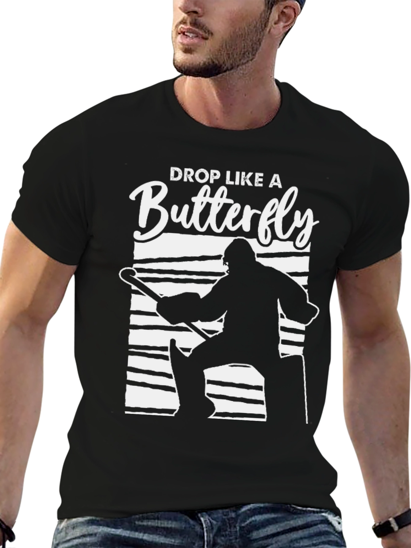 Drop Like a Butterfly Hockey Goalie Black T-Shirt