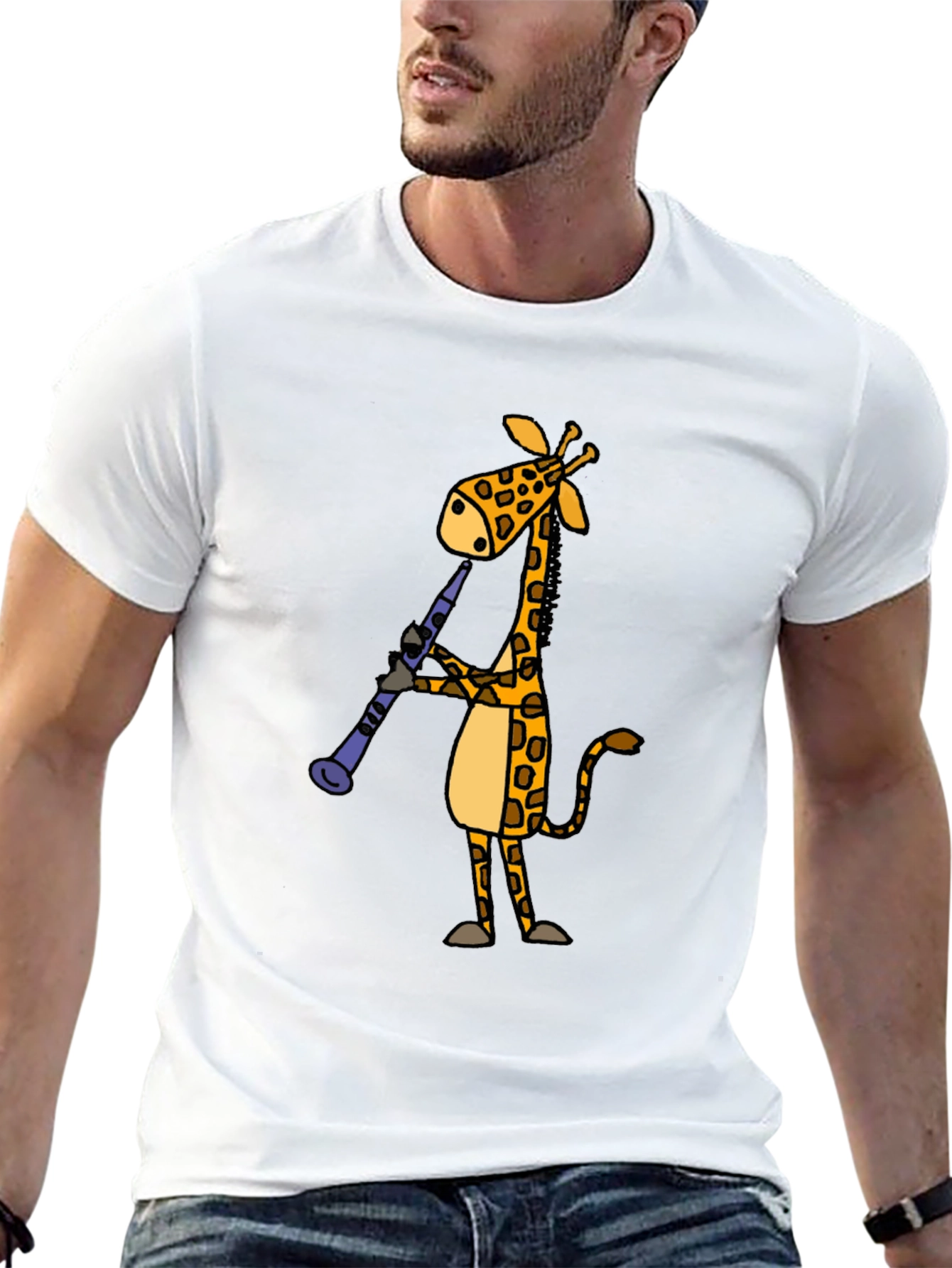 Giraffe Clarinet Player Black T-Shirt