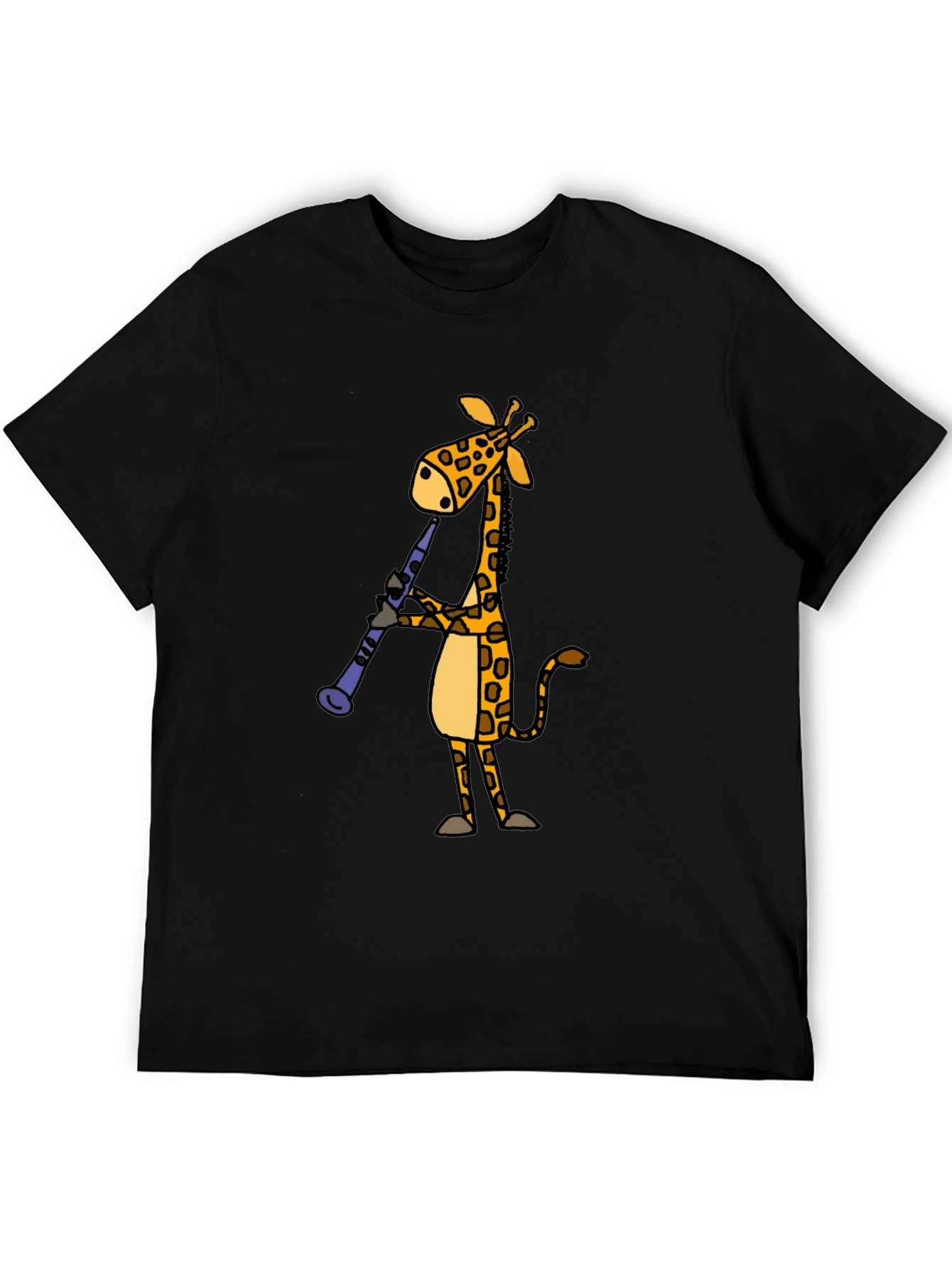 Giraffe Clarinet Player Black T-Shirt
