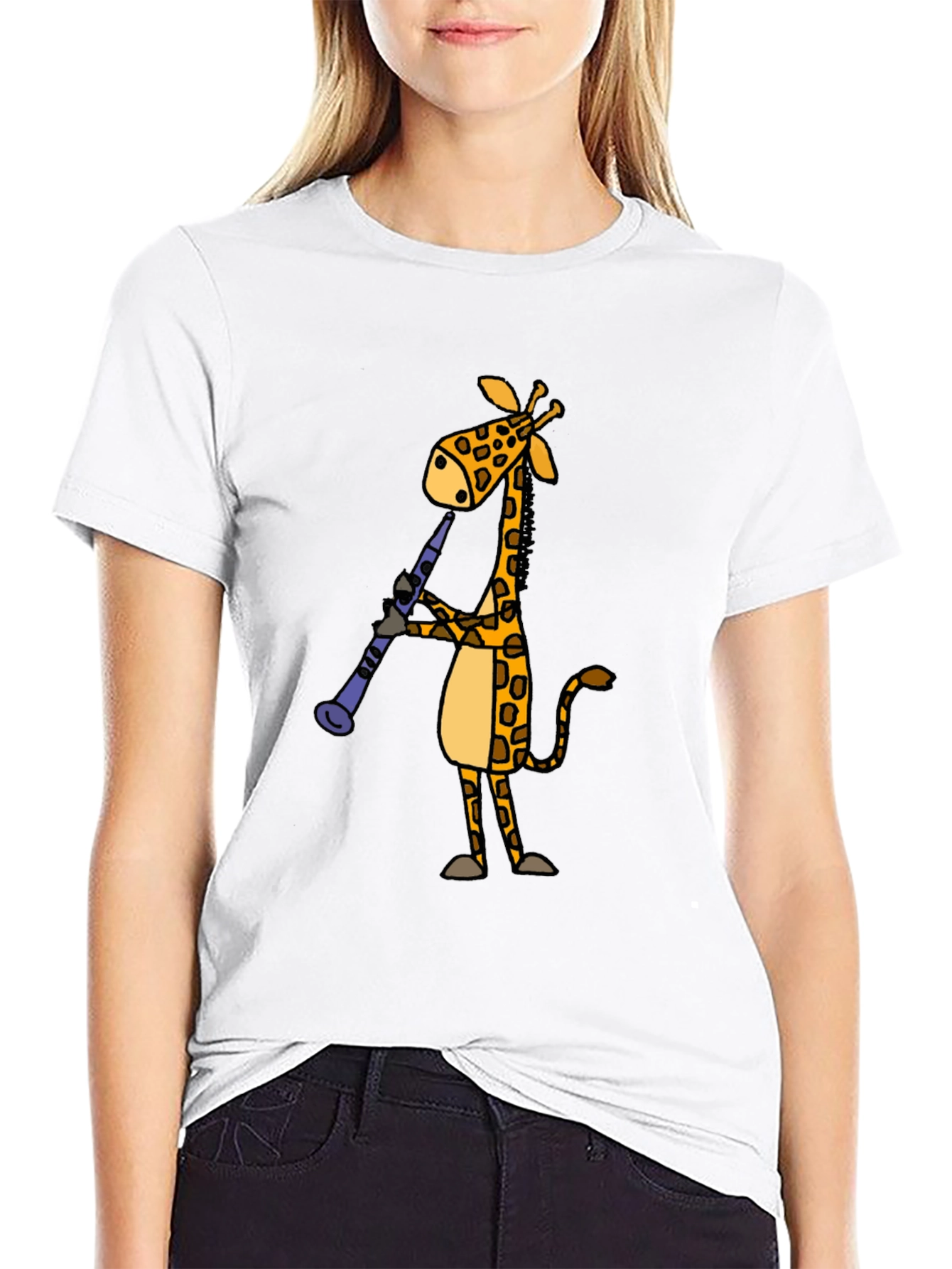 Giraffe Clarinet Player Black T-Shirt