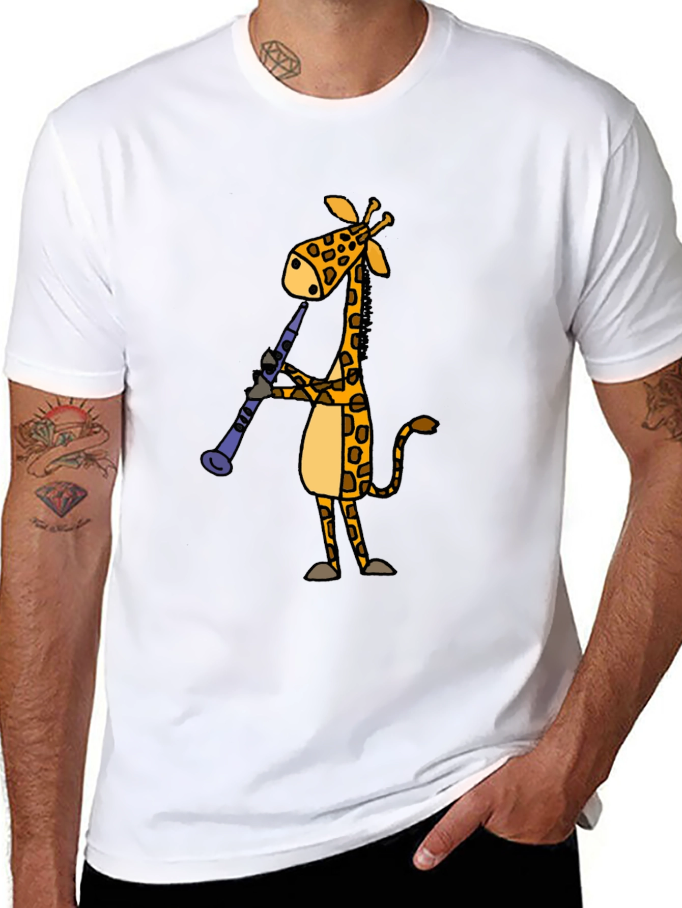 Giraffe Clarinet Player Black T-Shirt