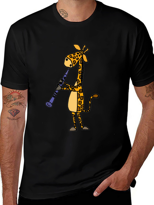Giraffe Clarinet Player Black T-Shirt