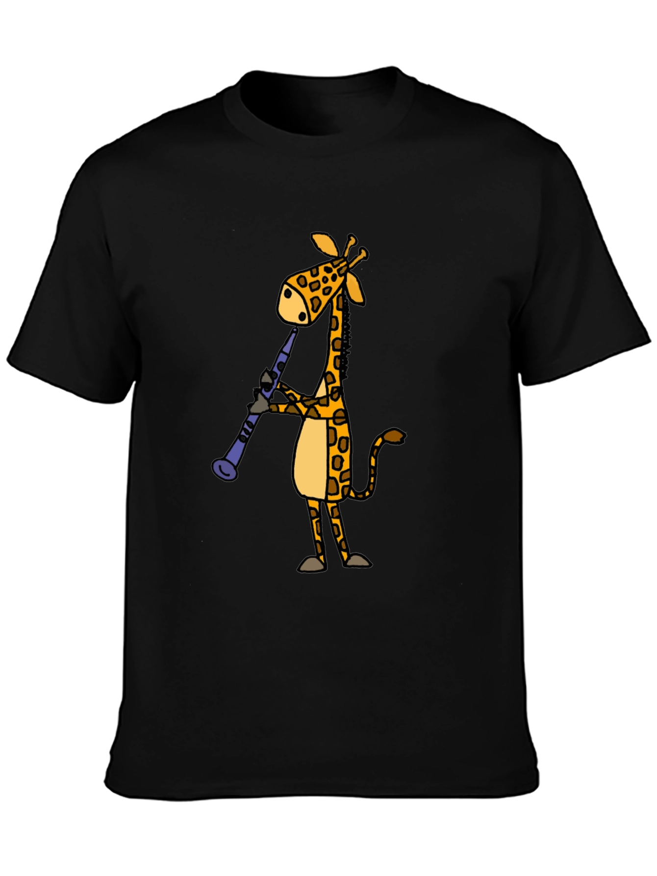 Giraffe Clarinet Player Black T-Shirt