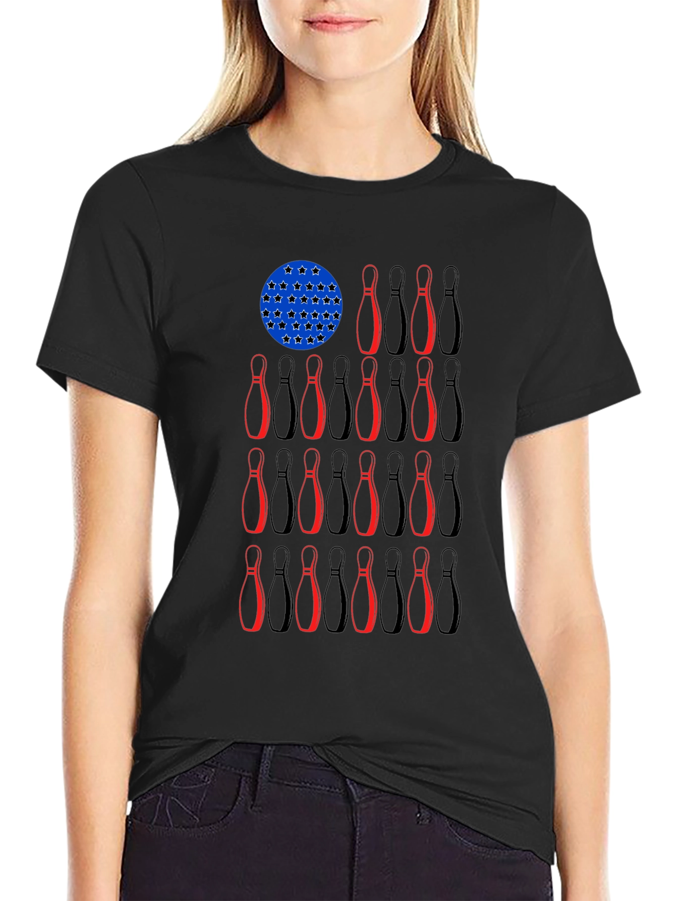 Bowling Pin USA Flag Graphic Tee