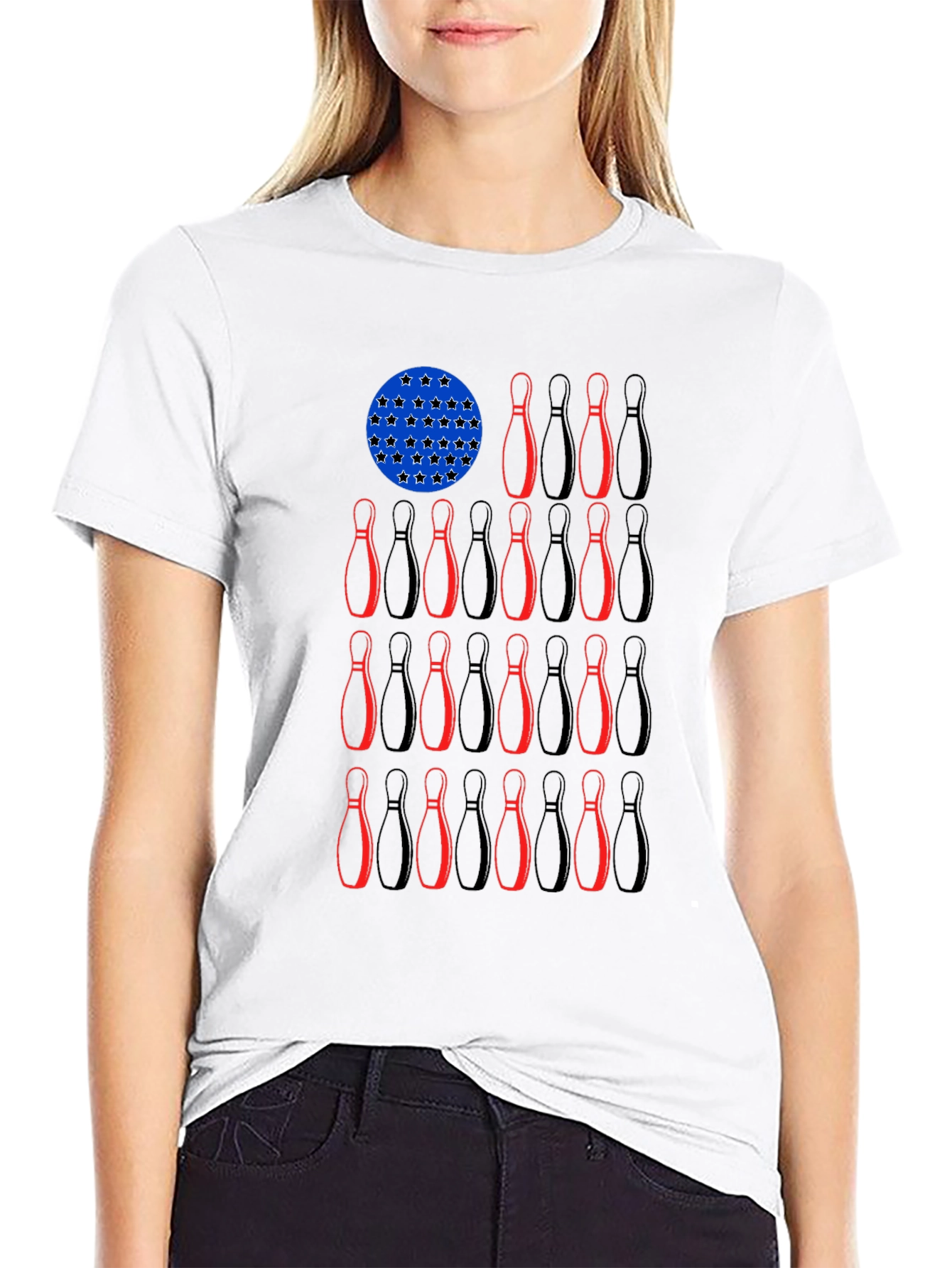 Bowling Pin USA Flag Graphic Tee