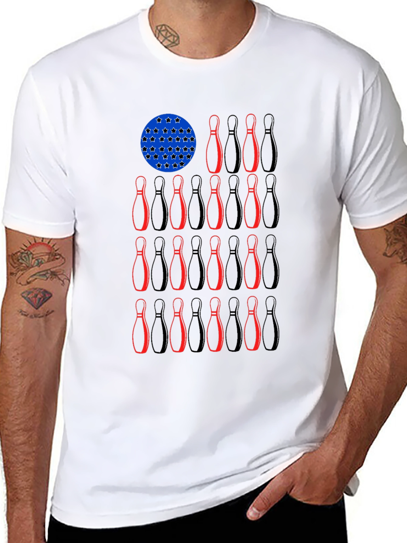 Bowling Pin USA Flag Graphic Tee