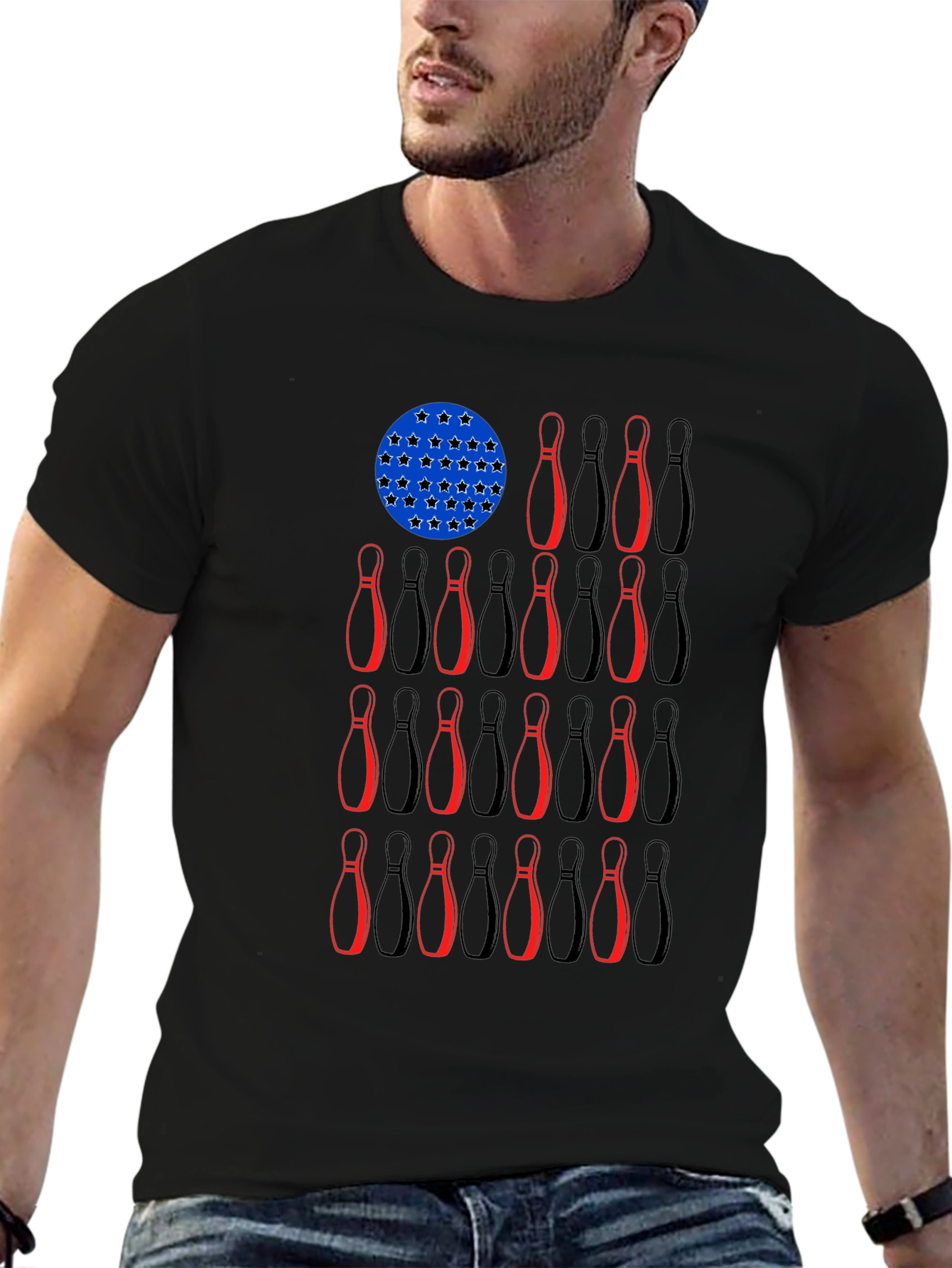 Bowling Pin USA Flag Graphic Tee