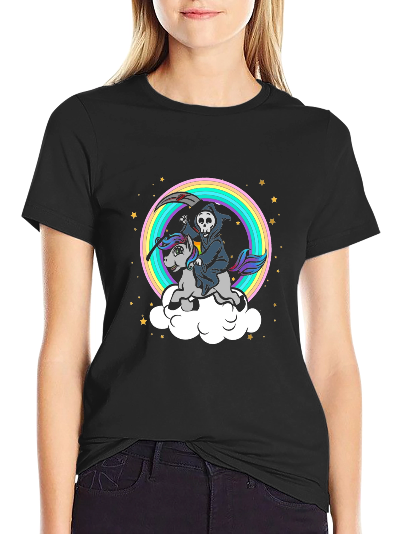 Grim Reaper Unicorn Rainbow T-Shirt