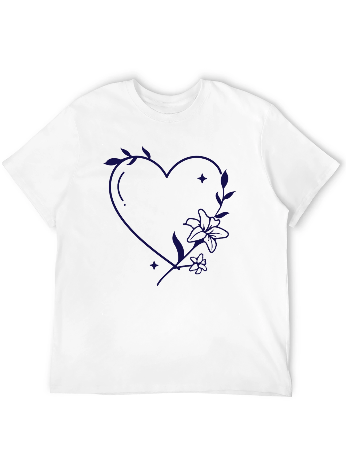 Floral Heart Print Black T-Shirt