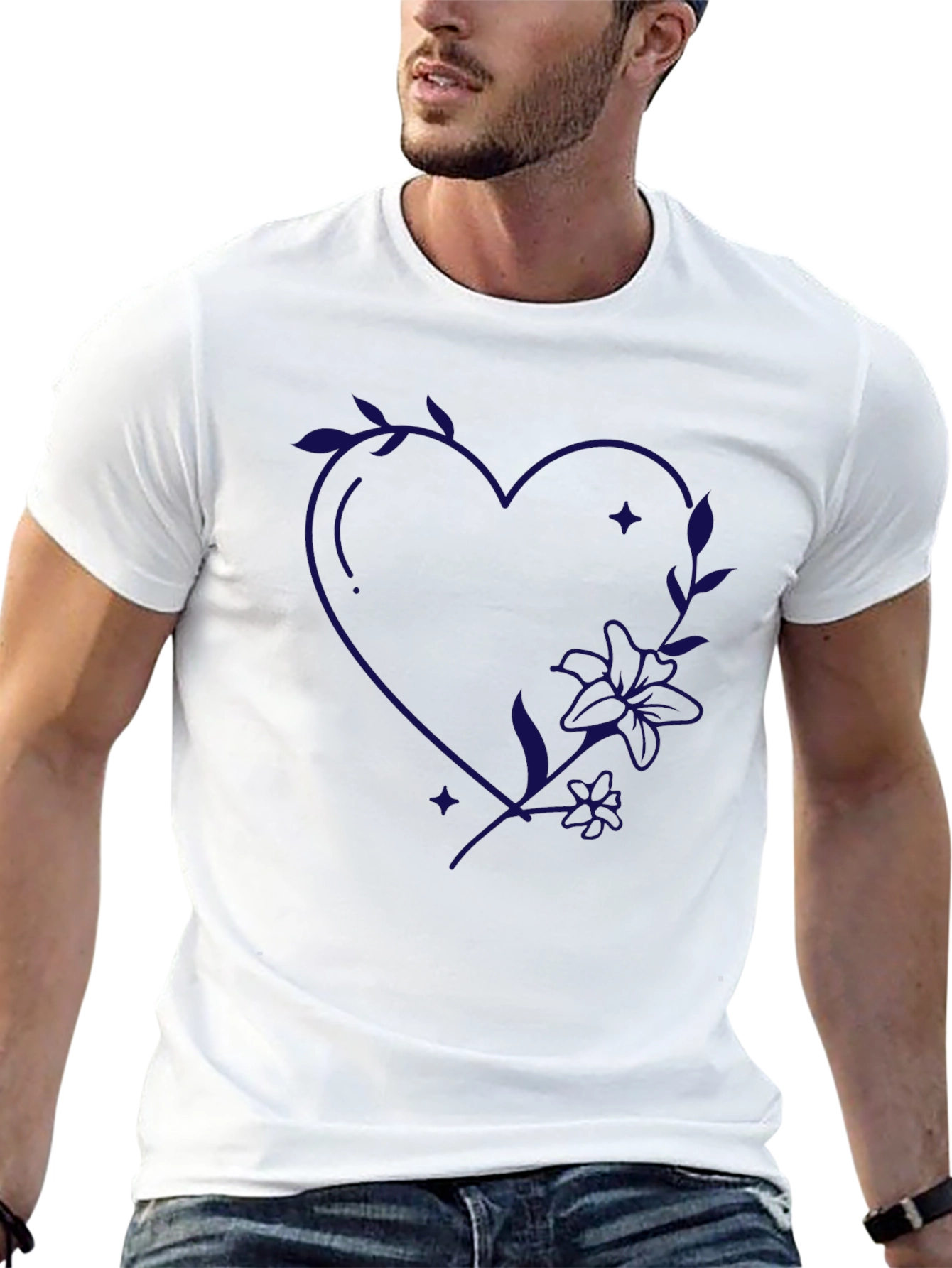 Floral Heart Print Black T-Shirt