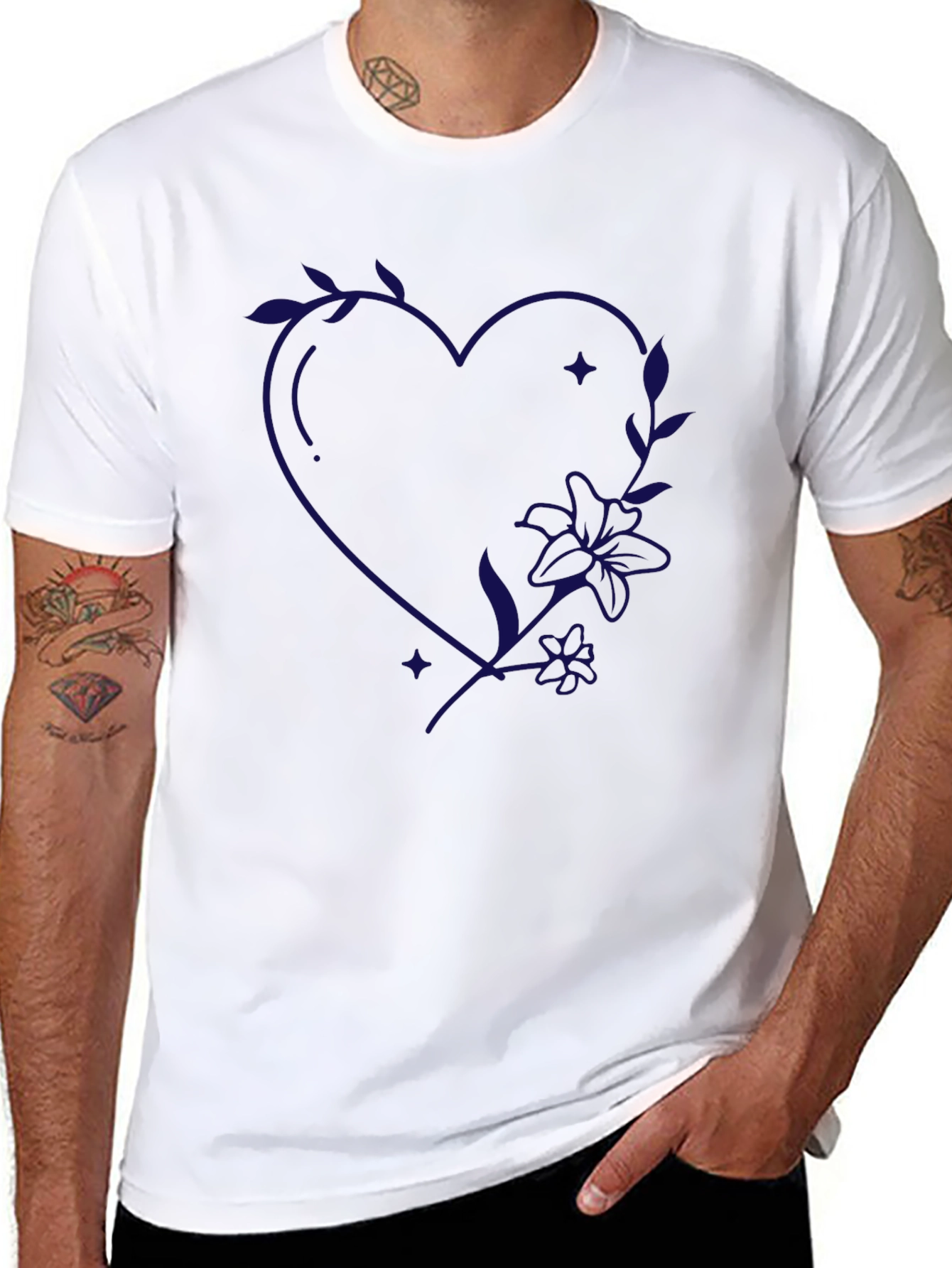 Floral Heart Print Black T-Shirt