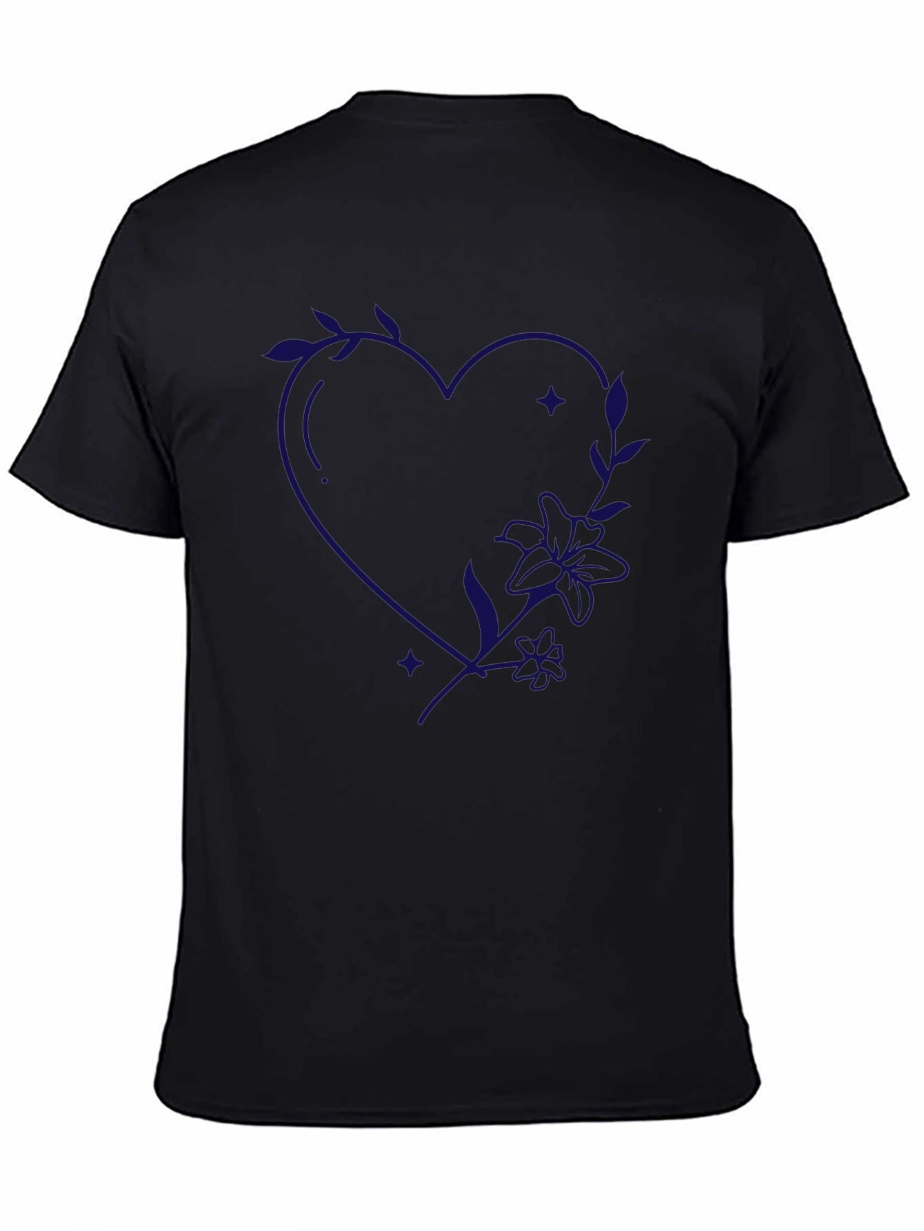 Floral Heart Print Black T-Shirt