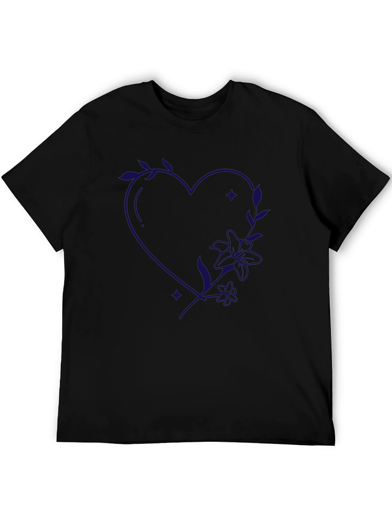 Floral Heart Print Black T-Shirt