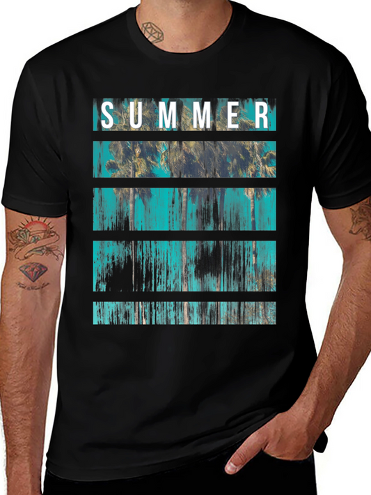 Summer Palm Tree Graphic Print Crew Neck T-Shirt
