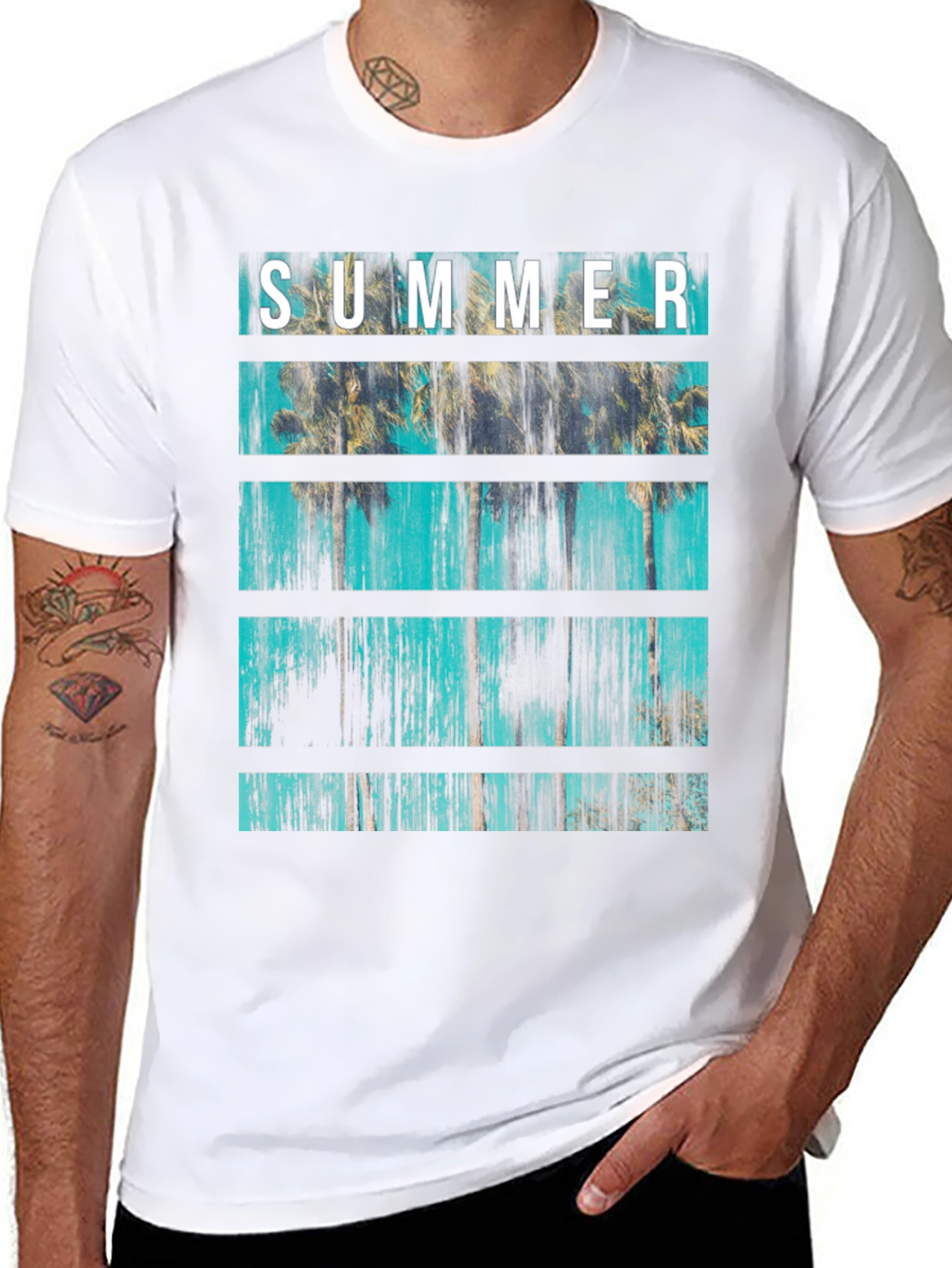 Summer Palm Tree Graphic Print Crew Neck T-Shirt